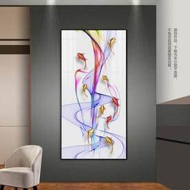九鱼图玄关装饰画床头挂画晶瓷画