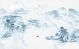 大理石爵士白水墨山水国画背景墙