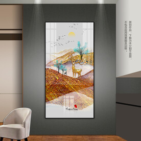 烁金群山麋鹿玄关装饰画床头画
