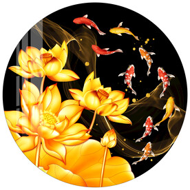 金色荷花九鱼图圆形装饰画