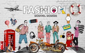 复古工装服装背景墙图片