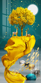 金色飘带发财树麋鹿现代玄关