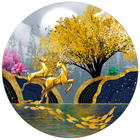 轻奢发财树年轮麋鹿装饰画