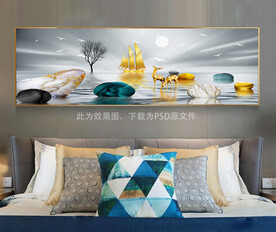 床头沙发挂画 石来运转