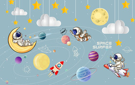 宇宙太空宇航员儿童房背景墙