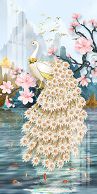 现代简约浮雕玉兰孔雀玄关背景墙