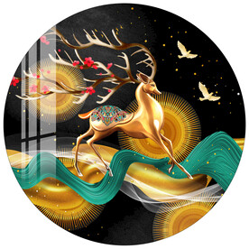 古典轻奢简约金色麋鹿圆形装饰画