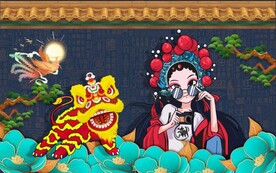 工装国潮插画美食文化背景图片