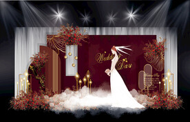 酒红色韩式婚礼效果图