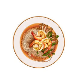 面条 手绘 鲜虾