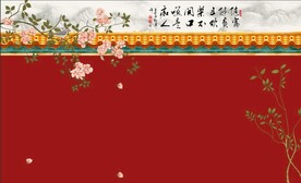 故宫红意境花鸟背景墙图片