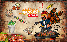 撸串夜宵烧烤背景墙