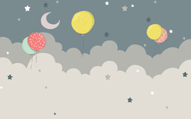 卡通星星月亮气球儿童房背景墙