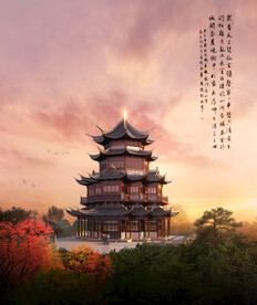 黄昏下的古建筑