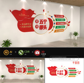 五个带头党建文化墙