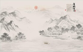 简约水墨山水风景国画电视背景墙