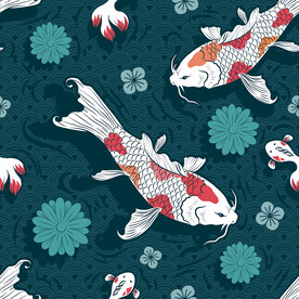 锦鲤印花图案  中国风装饰画