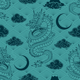 中国龙印花图案 中国风装饰画 