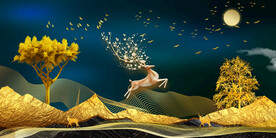 晶瓷画 麋鹿 抽象线条