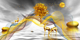 晶瓷画 麋鹿 抽象线条