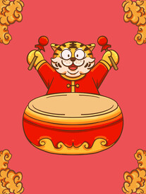 手绘卡通击鼓的老虎插画设计