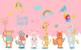 儿童房卡通动物背景墙