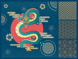 中国龙印花图案 中国风装饰画