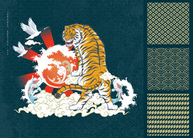 东北虎印花图案 中国风装饰画