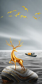 装饰画 石头 麋鹿