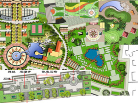 鸟瞰绿化园林高清彩平素材PSD