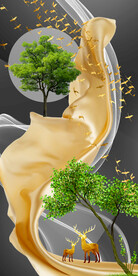 装饰画 飘带 麋鹿