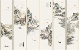 新中式水墨山水国画六条屏装饰画