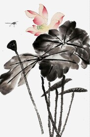 新中式水墨荷花国画玄关装饰画