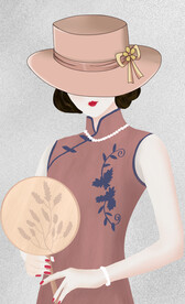 装饰画 美女 扇子 旗袍