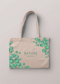 小清新风格绿叶图案帆布手挽袋样