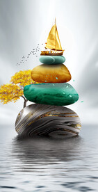 装饰画 石头 帆船