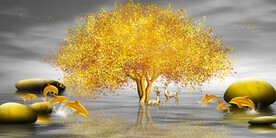 装饰画 晶瓷画 石头 金色树