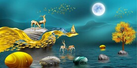 装饰画 晶瓷画 麋鹿 石头