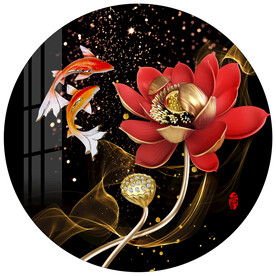 浮雕锦鲤荷花锦鲤圆形装饰画