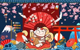 日式餐厅招财猫工装背景墙图片