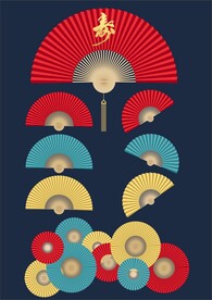 国潮风格三色折扇