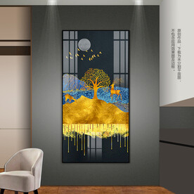 鎏金发财鹿客厅卧室玄关装饰画
