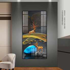 抽象石来运转玄关装饰画麋鹿挂画