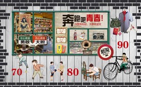 怀旧复古致青春励志工装背景墙图