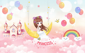 月亮公主气球城堡儿童房背景墙