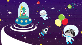 卡通动物外星儿童房背景墙