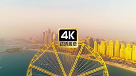 航拍金色海滨城镇