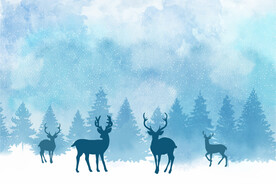 驯鹿水彩画圣诞背景