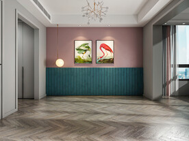 现代卧室背景墙床头场景