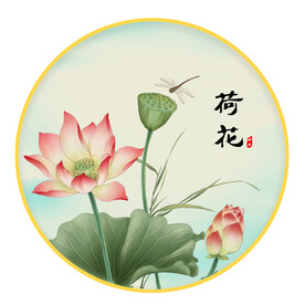 圆形画 荷花